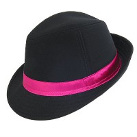Fedora - Polyester w/ Color Satin Band - Black-Pink - HT-98220BK-PK